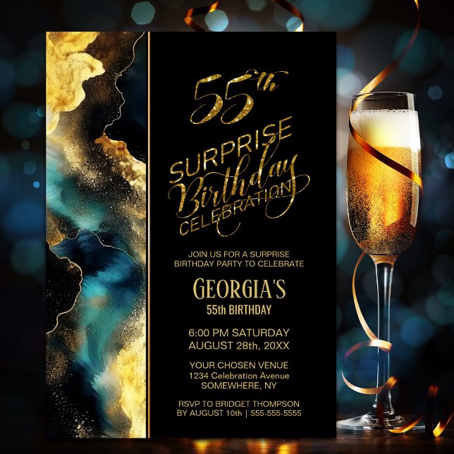 Invitación Black Gold Celestial Surprise Fiesta 55 de Cumplea (Subido por el creador)