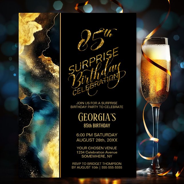 Invitación Black Gold Celestial Surprise Fiesta de cumpleaños (Subido por el creador)