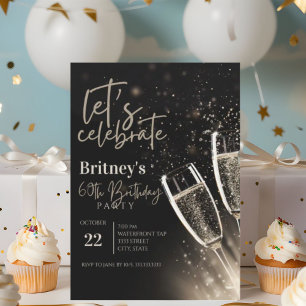 Invitación Black Gold Champagne 60ª fiesta de cumpleaños