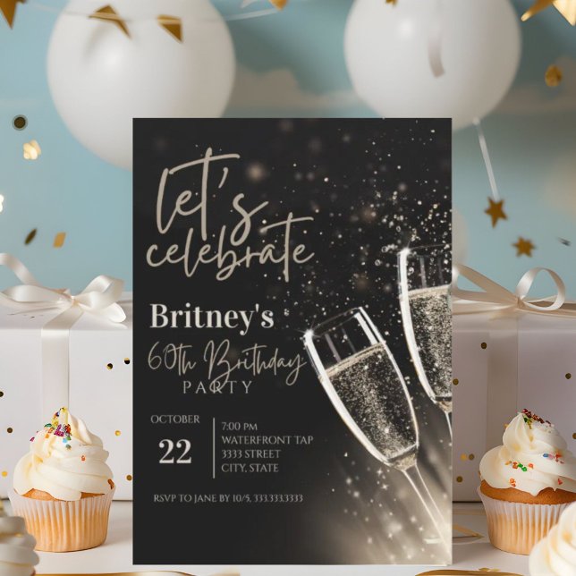 Invitación Black Gold Champagne 60ª fiesta de cumpleaños (Subido por el creador)
