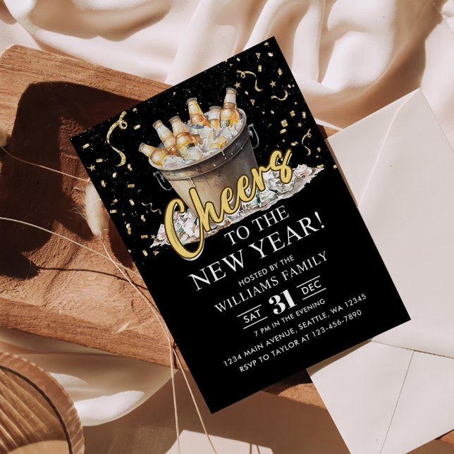 Invitación Black Gold Champagne anima a Fiesta de Nochevieja (Subido por el creador)