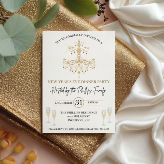 Invitación Black & Gold, Champagne, New Year's Eve Party (Subido por el creador)