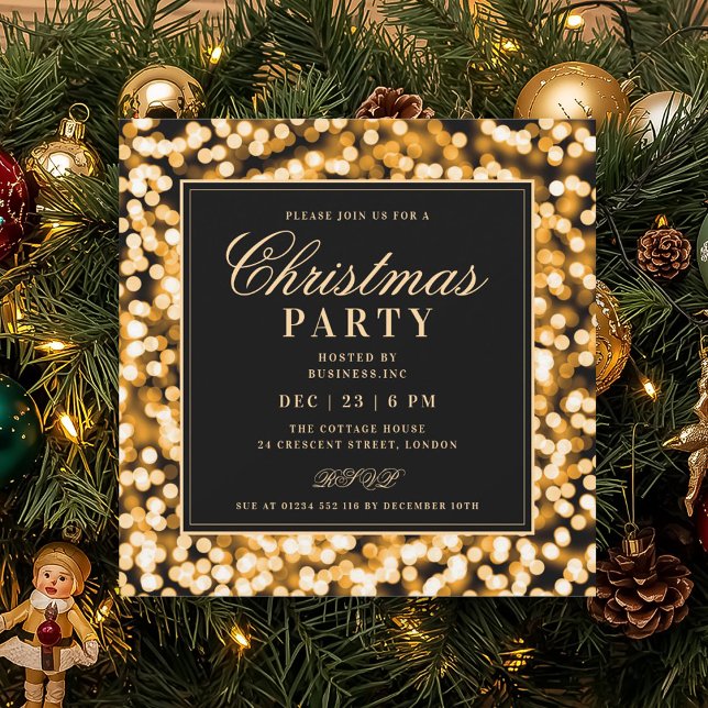 Invitación Black & Gold Christmas Glam Lights Holiday Party (Black & Gold Christmas Glam Lights Holiday Party Invitation)