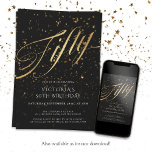 Invitación Black Gold Confetti Fiesta de 50 años<br><div class="desc">Black Gold Confetti 50.ª Invitación a la fiesta de cumpleaños. Presentamos nuestro nuevo y deslumbrante diseño, donde la elegancia moderna se une al encanto de la celebración. Con su cautivadora combinación de falsos acentos de Relieve metalizado en oro radiante y negro elegante, esta invitación prepara el escenario para una celebración...</div>