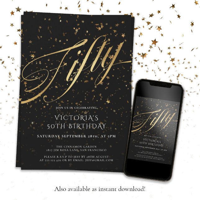 Invitación Black Gold Confetti Fiesta de 50 años (Subido por el creador)