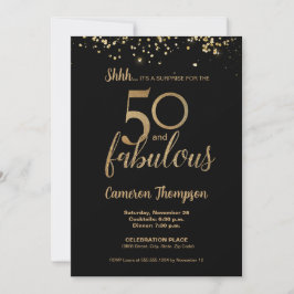 Invitación Black Gold Confetti Sorpresa 50 y fabuloso