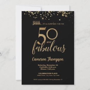 Invitación Black Gold Confetti Sorpresa 50 y fabuloso