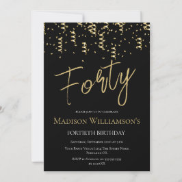 Invitación Black & Gold Cuarenta Fiesta Mínimo de 40 años