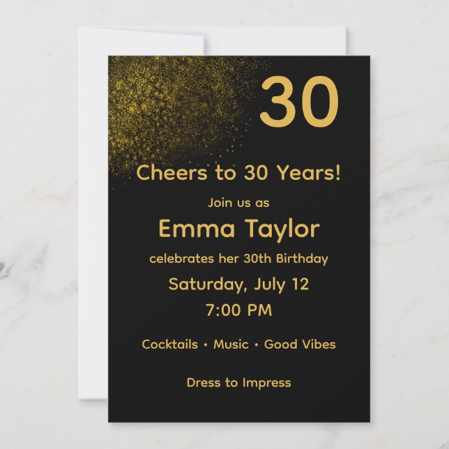 Invitación Black & Gold Customizable Birthday Invitation (Anverso)