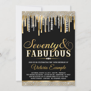 Invitación Black Gold Diamond Drip Fabulous 70 Birthday Party