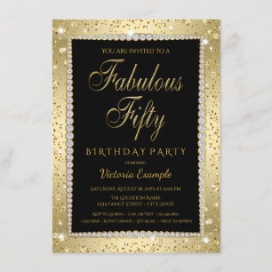 Invitación Black Gold Diamond Fabulous 50 Birthday Invitation