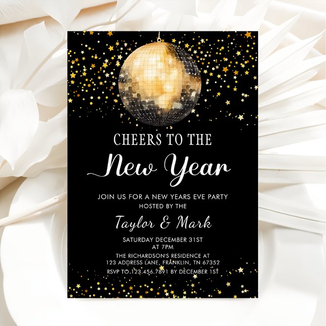 Invitación Black Gold Disco Ball anima a Fiesta de Nochevieja (Subido por el creador)