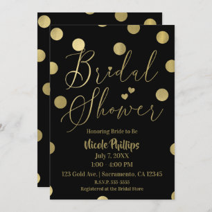 Invitación Black & Gold Dots Modern Glam Bridal Shower