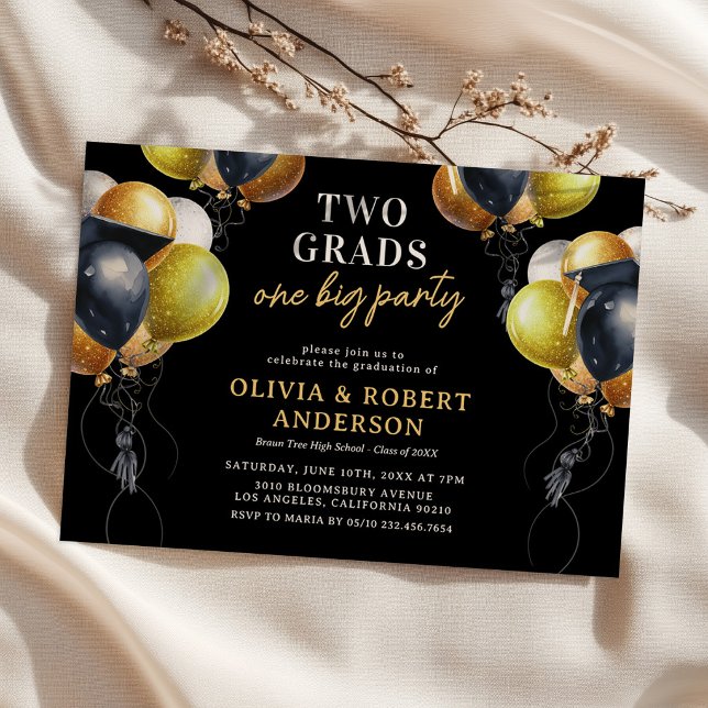 Invitación Black Gold Double Graduation Party (Subido por el creador)