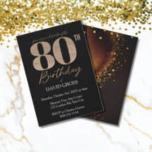 Black & Gold Elegant 80th Birthday Invitation