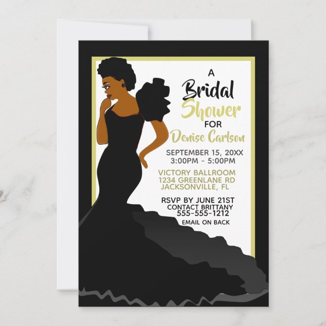 Invitación Black Gold Elegant African American Bridal Shower (Anverso)