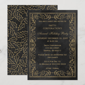 Invitación Black Gold Elegant Corporate Holiday Party