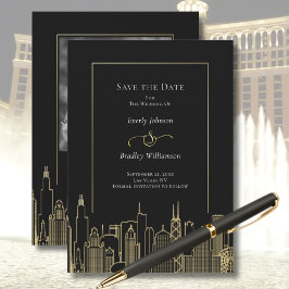 Invitación Black Gold Elegant Las Vegas Skyline Save the Date