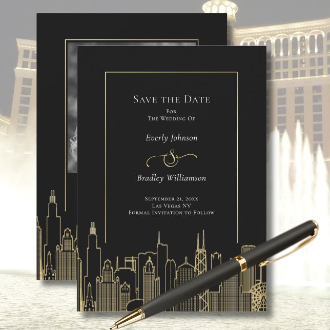 Invitación Black Gold Elegant Las Vegas Skyline Save the Date (Subido por el creador)