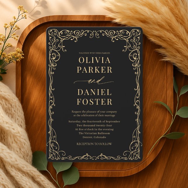Invitación Black Gold Elegant Modern Wedding (Subido por el creador)