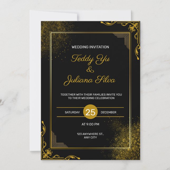 Invitación Black Gold Elegant Modern Wedding Invitation (Anverso)