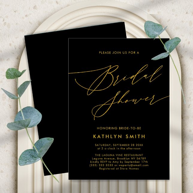 Invitación Black Gold Elegant Script Moderno Bridal Shower (Subido por el creador)
