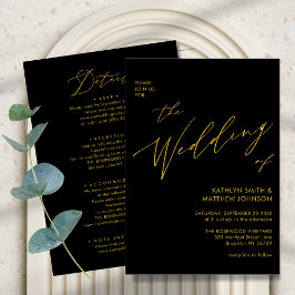 Invitación Black Gold Elegant Script Todo En Un Boda