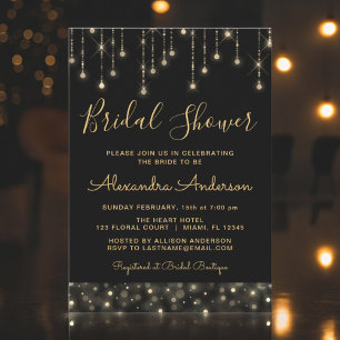 Invitación Black Gold Elegant String ilumina la ducha de novi