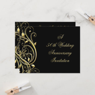 Invitación Black Gold Flourish 50 Aniversario
