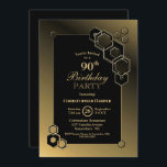 Invitación Black Gold Geometric 90th Birthday Party<br><div class="desc">Una moderna invitación geométrica en negro y oro enmarcada en la fiesta de cumpleaños número 90.</div>