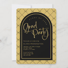 Invitación Black Gold Girly Bows Partido de Graduación del Pa
