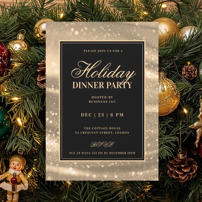 Invitación Black & Gold Glam Sequins Holiday Dinner Party (Black & Gold Glam Sequins Holiday Dinner Party Invitation)