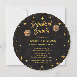 Invitación Black Gold Glitter Disco Ball Rehearsal Dinner