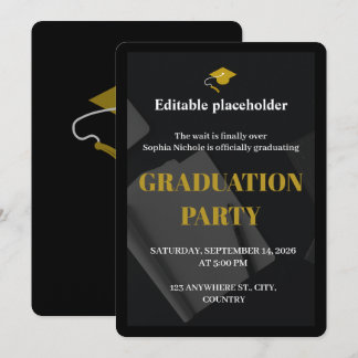 Invitación Black Gold Graduation Party Editable Invitation
