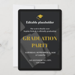 Invitación Black Gold Graduation Party Editable Invitation