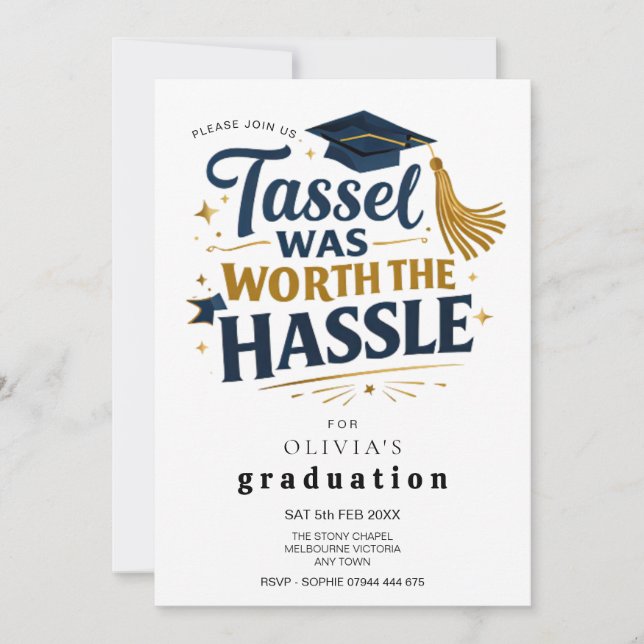 Invitación Black & Gold Graduation Tassel Was Worth Hassel  (Anverso)