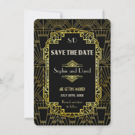 Invitación Black & Gold Great Gatsby Art Deco Guardar La Fech