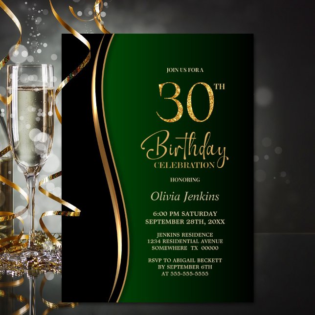 Invitación Black Gold Green 30 Fiesta de cumpleaños (Subido por el creador)