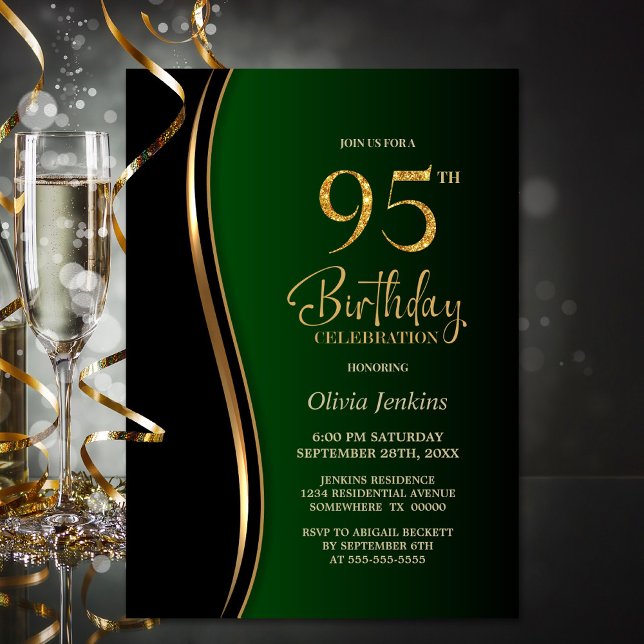 Invitación Black Gold Green 95th Birthday Party (Subido por el creador)