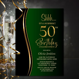 Invitación Black Gold Green Surprise 50 cumpleaños