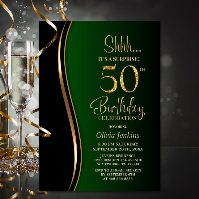 Invitación Black Gold Green Surprise 50 cumpleaños (Subido por el creador)