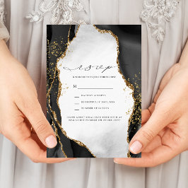 Invitación Black, Gold & Grey Mist Agate Wedding RSVP
