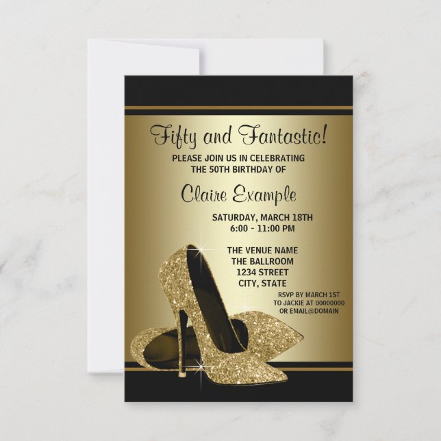 Invitación Black Gold High Heels Mujeres Fiesta de cumpleaños (Anverso)