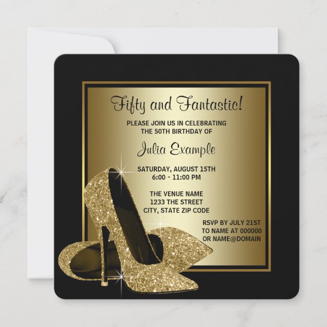 Invitación Black Gold High Heels Mujeres Fiesta de cumpleaños (Anverso)