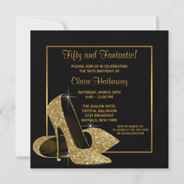 Invitación Black Gold High Heels Mujeres Fiesta de cumpleaños (Anverso)