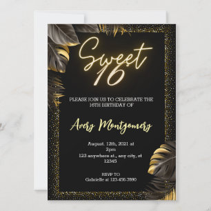 Invitación Black Gold Luxury Happy Sweet 16th Birthday Party