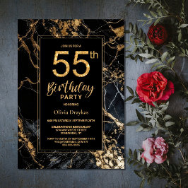 Invitación Black Gold Marble 55th Birthday Party
