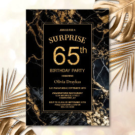 Invitación Black Gold Marble Surprise Fiesta de cumpleaños nú