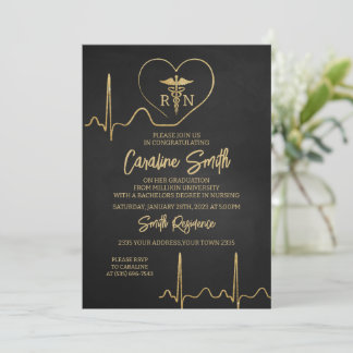 Invitación Black Gold  Medical RN Nurse Graduation