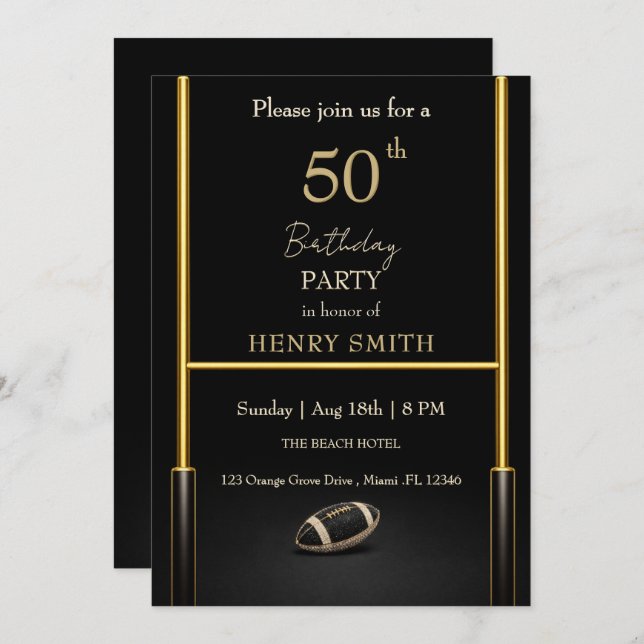 Invitación Black & Gold Men's Birthday Invitation (Anverso / Reverso)